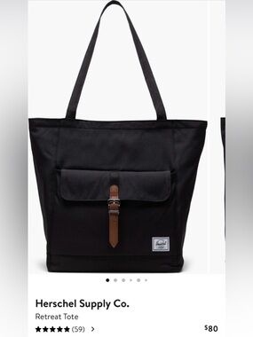 Herschel Supply Company Black Tote with Brown Strap Accent